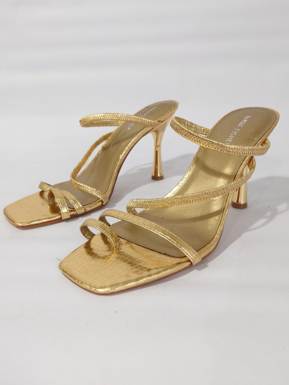 Marc Fisher Gold Metallic Strappy Heeled Sandals Size 9M